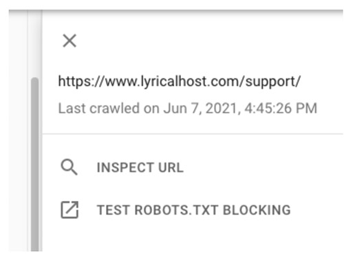 Screenshot of Inspect URL link